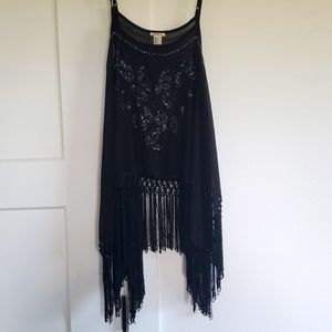 Fringed/Beaded Black Tank